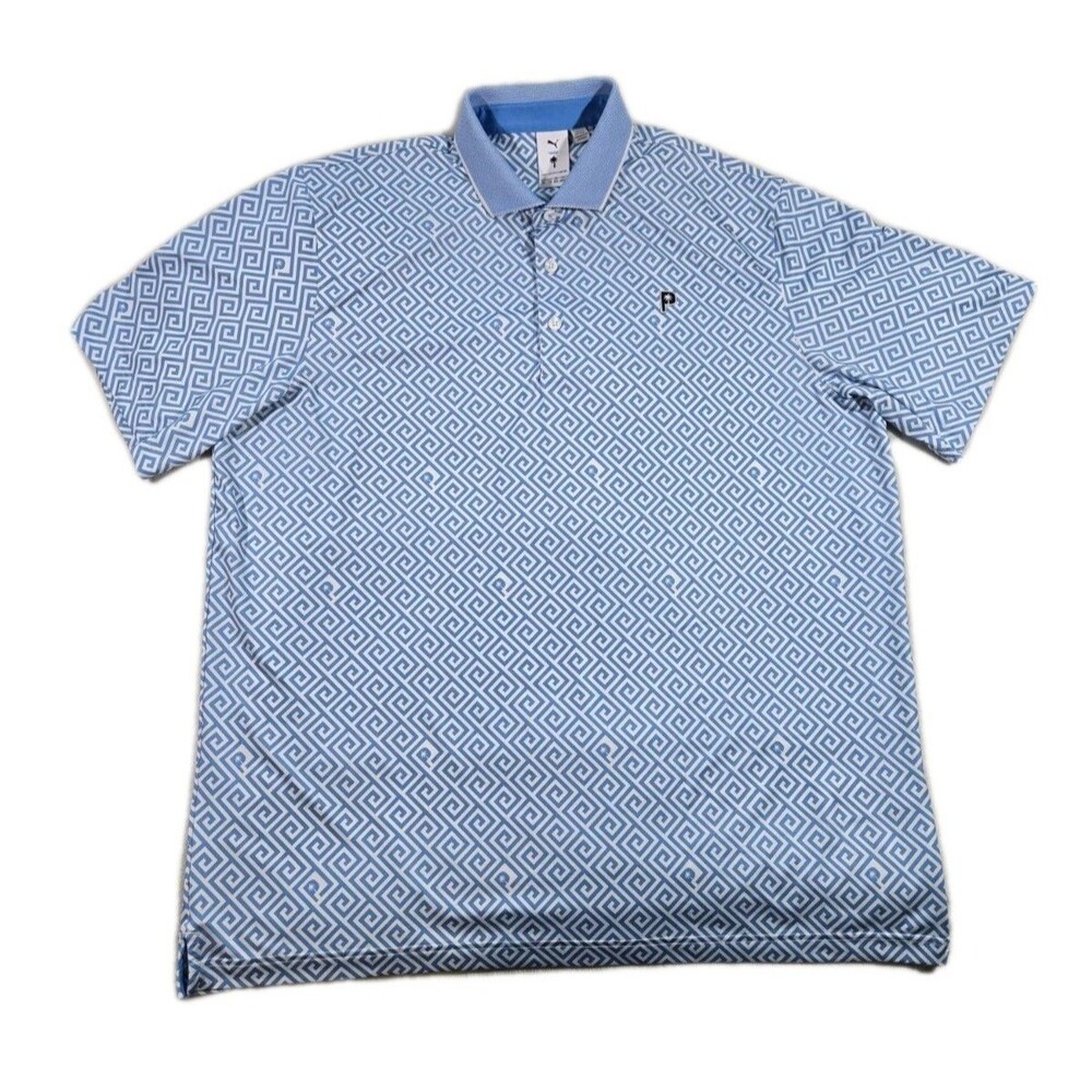 Mens Puma Palm Tree Crew Golf Polo Shirt XL Geometric Blue White